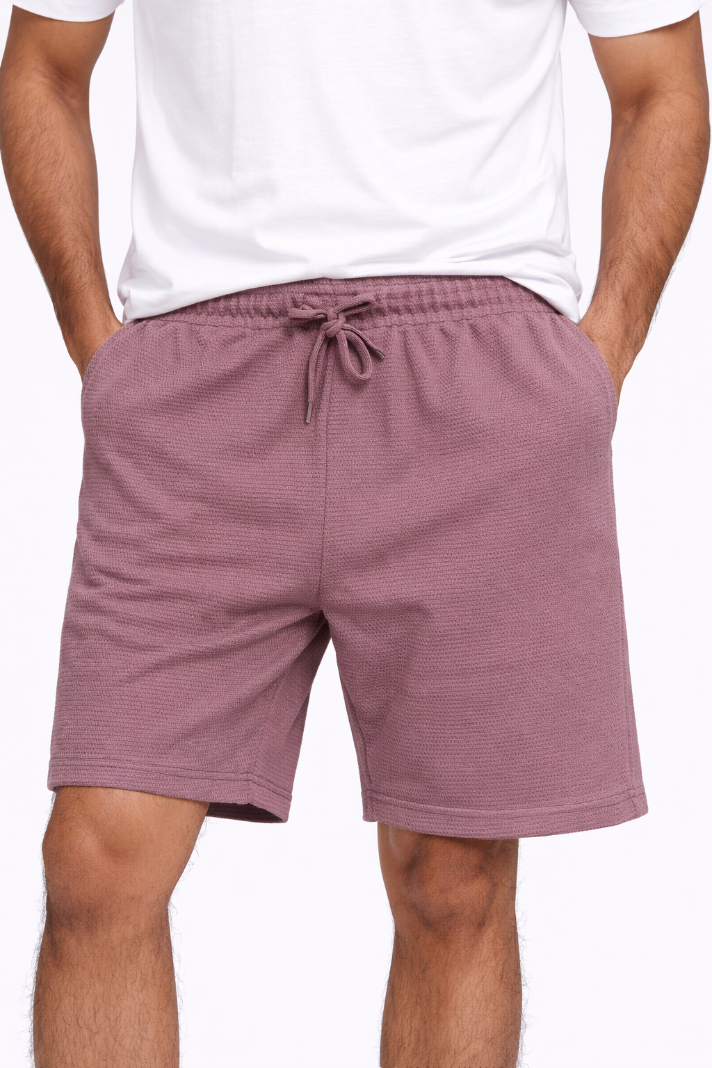 Men’s Purple Textured Casual Shorts – Elastic Waist Drawstring | Summer Comfort Fit Shorts