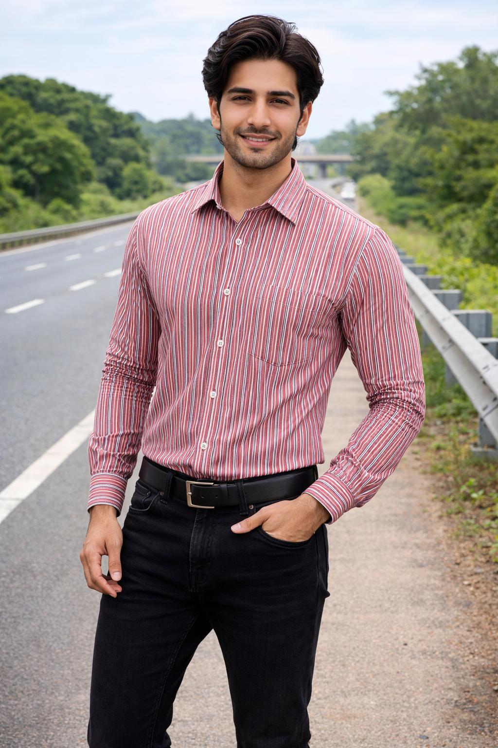 Men’s Red & White Striped Full Sleeve Cotton Shirt