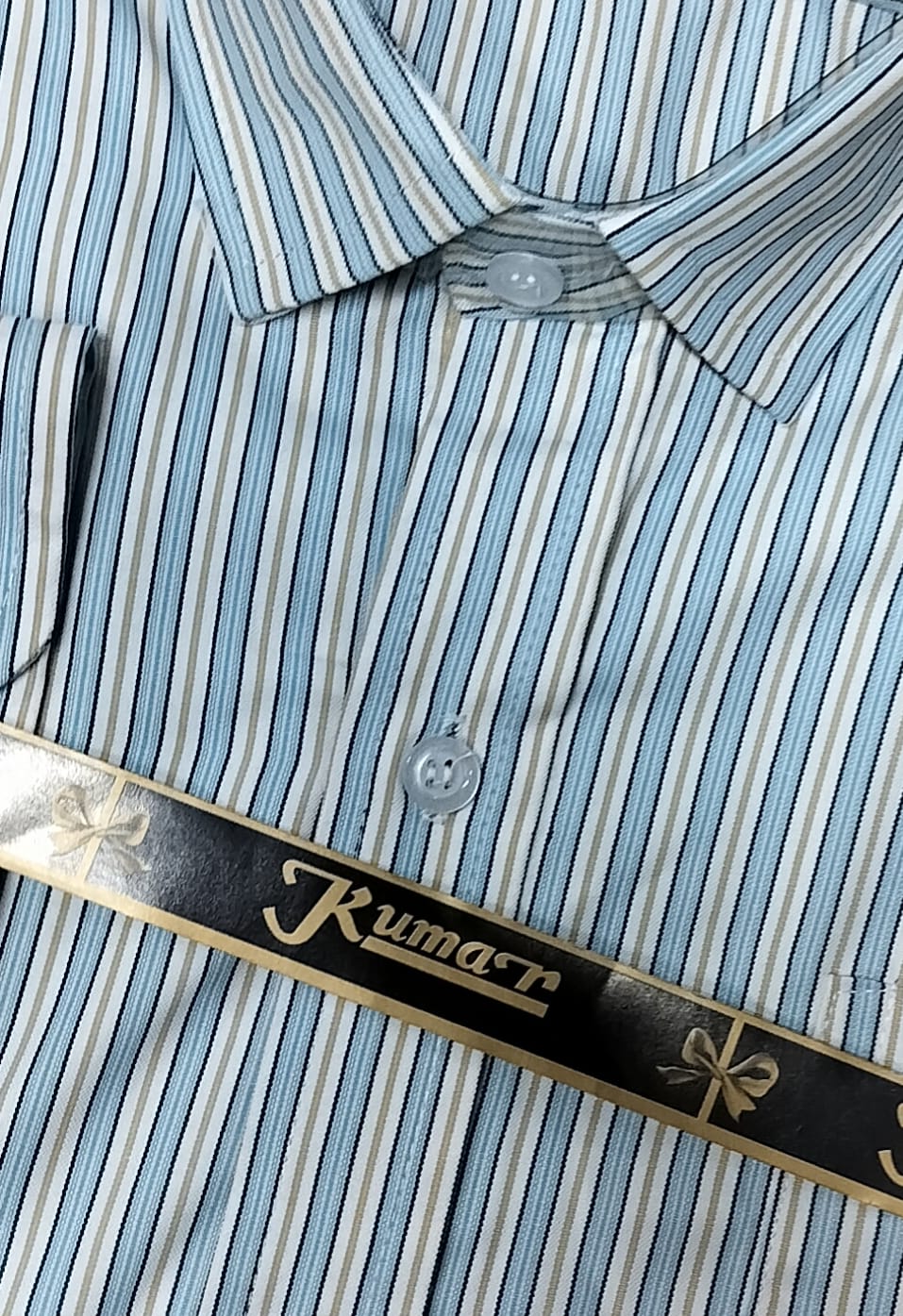 Men’s Sky Blue & White Striped Full Sleeve Cotton Shirt