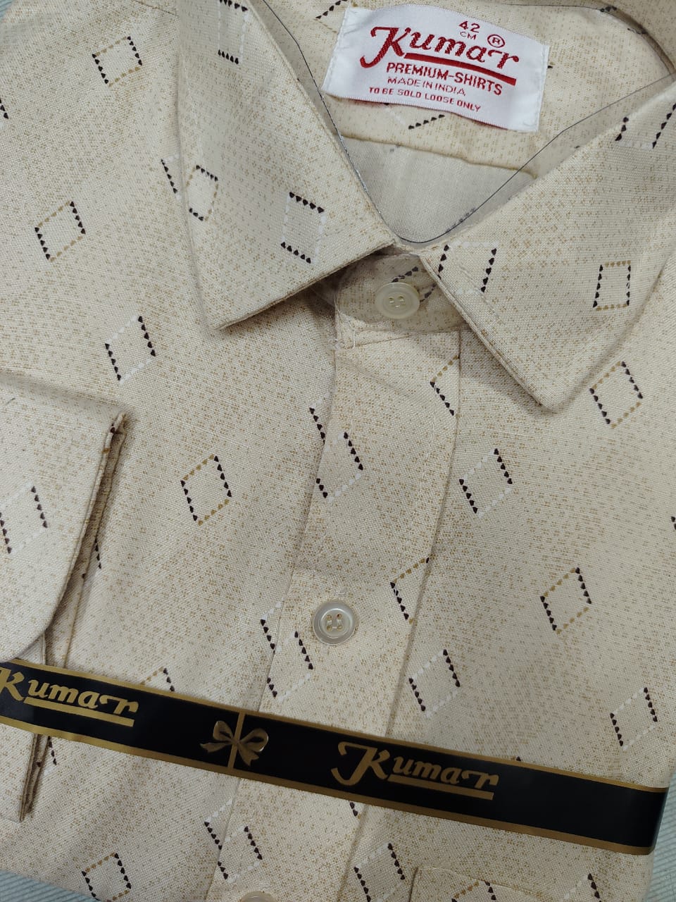 Men’s Light Cream Printed Full Sleeve Shirt with Pocket