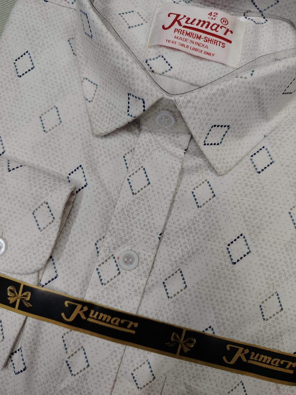 Men’s White & Navy Printed Full Sleeve Shirt with Pocket