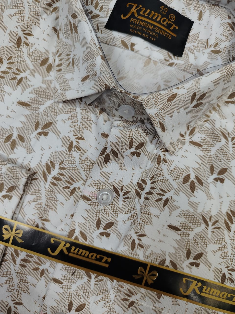 Men’s White & Brown Full Sleeve Shirt with Pocket