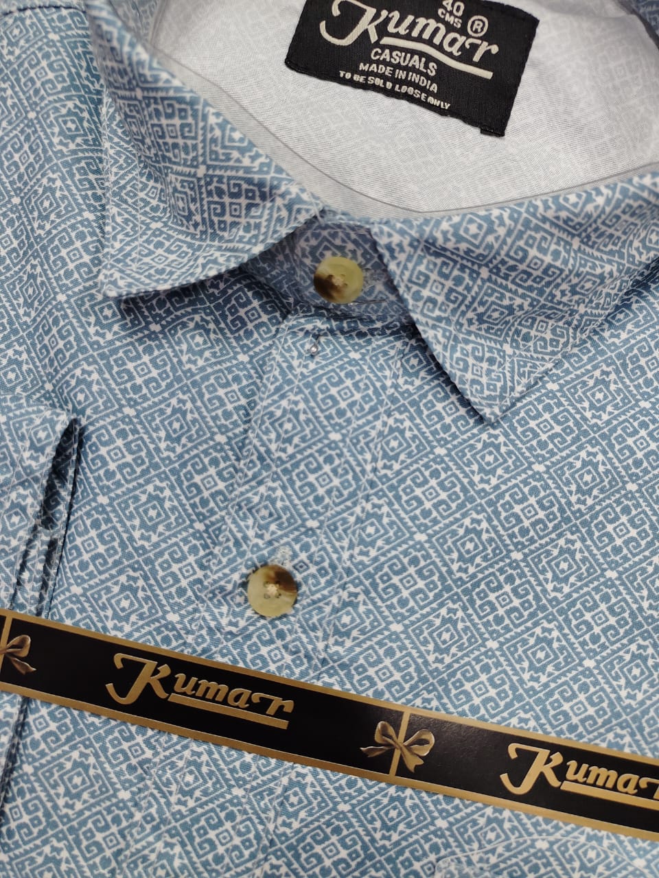 Men’s Sky Blue Full Sleeve Printed Casual Shirt with Chest Pocket