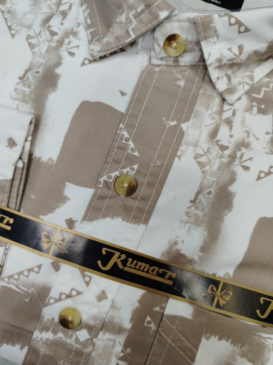 Men’s Light Brown Full Sleeve Printed Casual Shirt with Chest Pocket