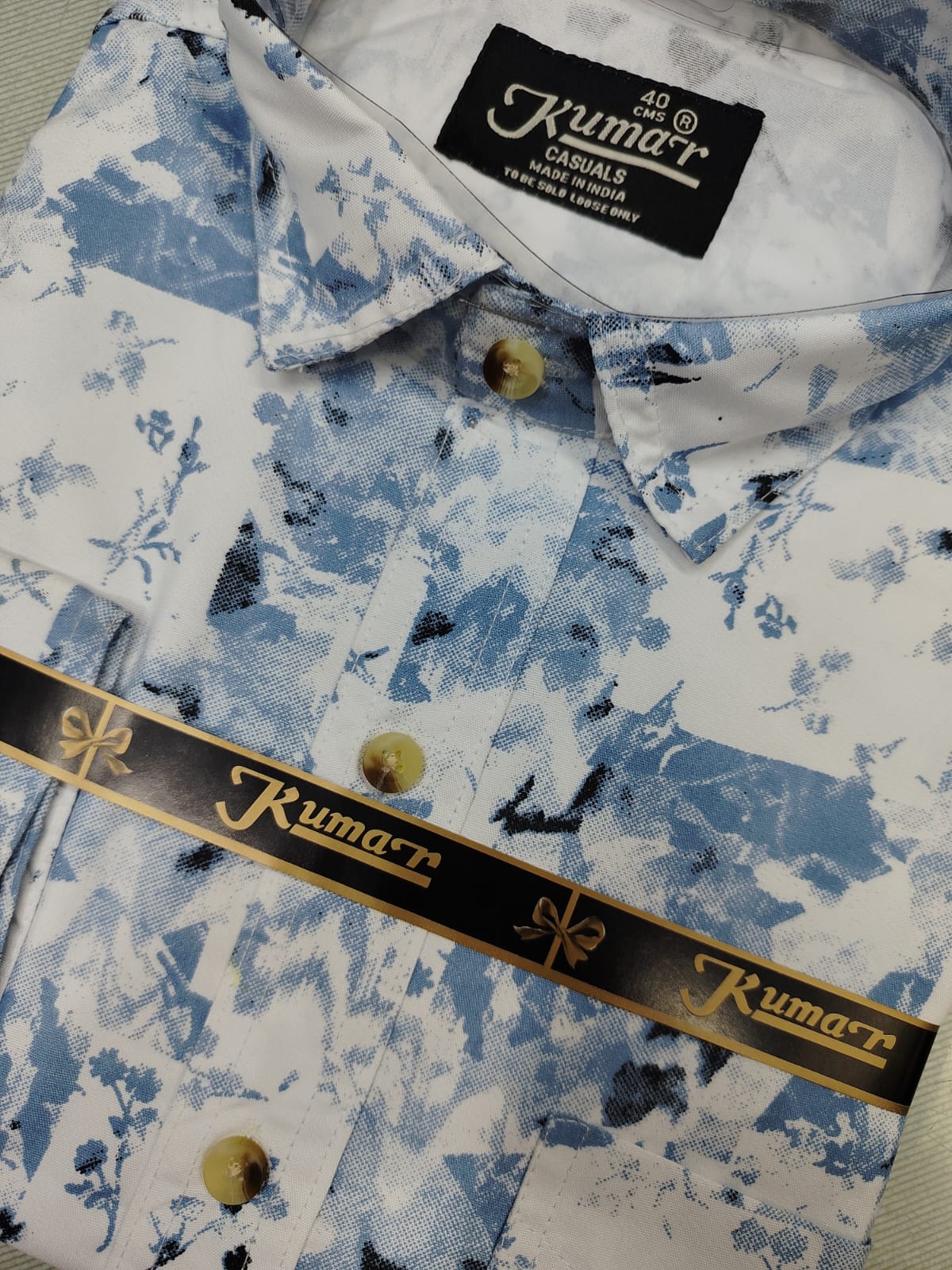 Men’s Blue & White Full Sleeve Printed Casual Shirt with Chest Pocket