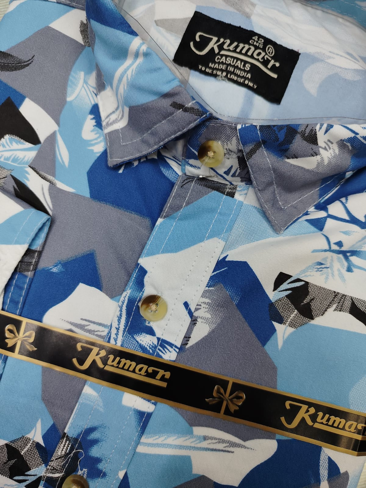 Men’s White & Sky Blue Full Sleeve Printed Casual Shirt with Chest Pocket