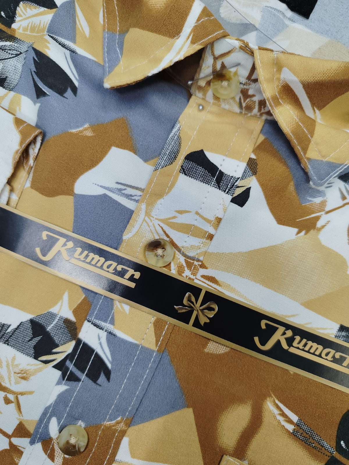 Men’s White & Light Brown Full Sleeve Printed Casual Shirt with Chest Pocket