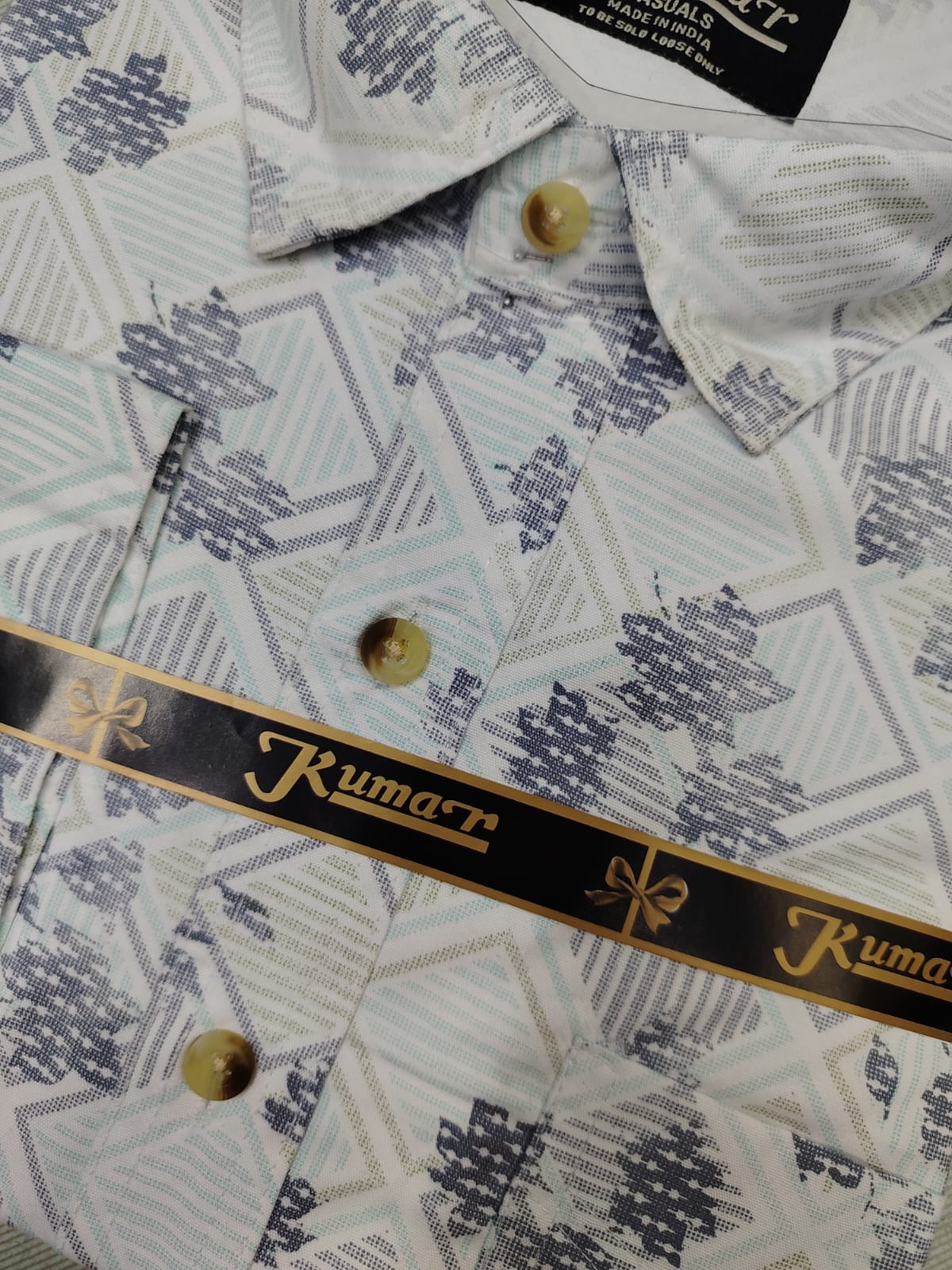 Men’s White & Sea Green Full Sleeve Printed Casual Shirt with Chest Pocket