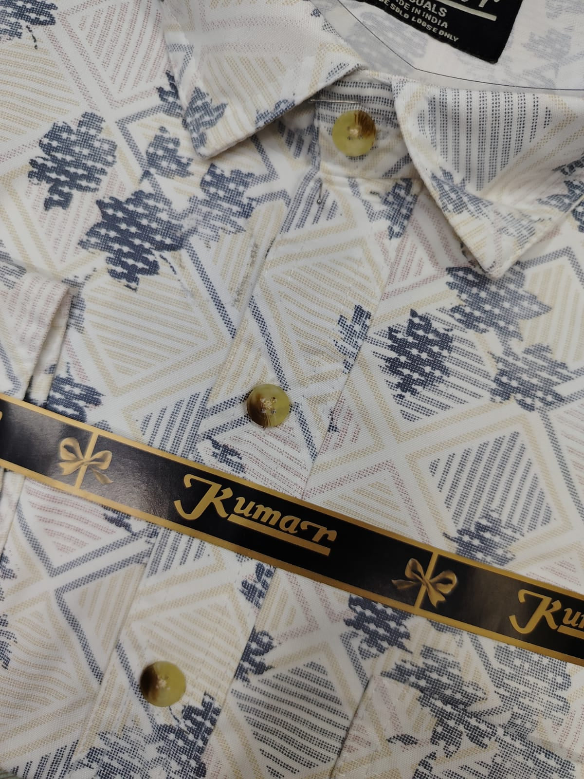 Men’s White & Yellow Full Sleeve Printed Casual Shirt with Chest Pocket