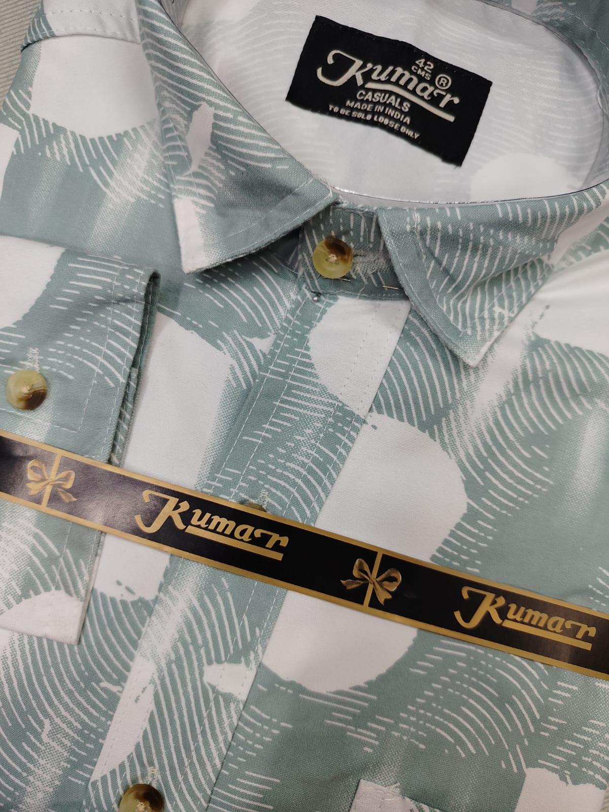 Men’s Sea Green Full Sleeve Printed Casual Shirt with Chest Pocket