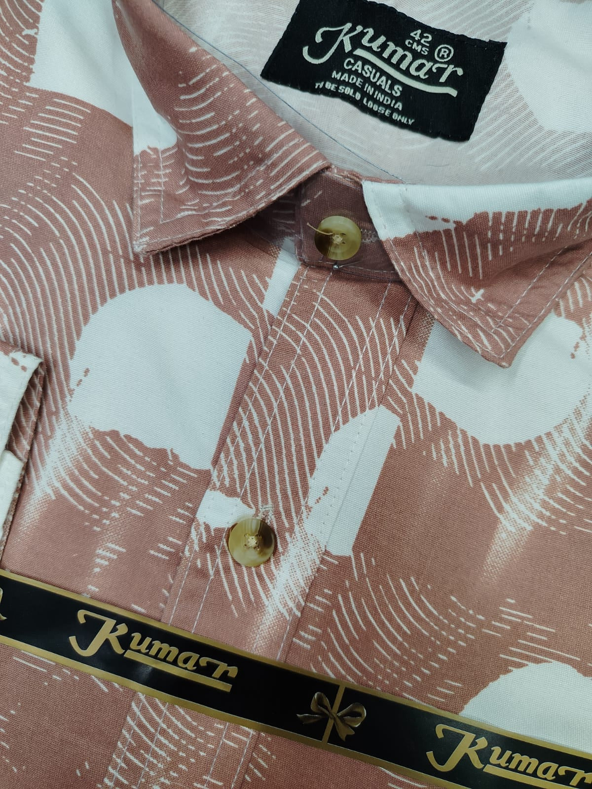 Men’s Peach Full Sleeve Printed Casual Shirt with Chest Pocket