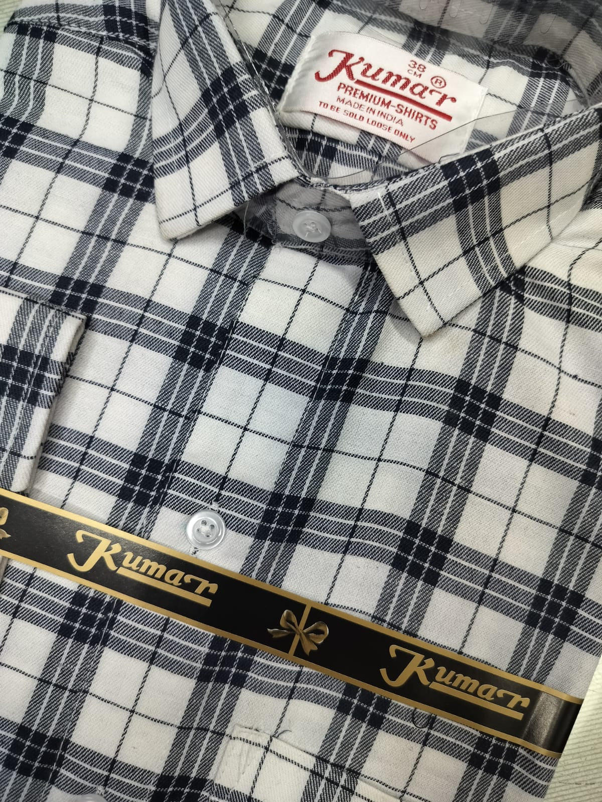 Men’s White & Black Full Sleeve Checked Shirt with Chest Pocket