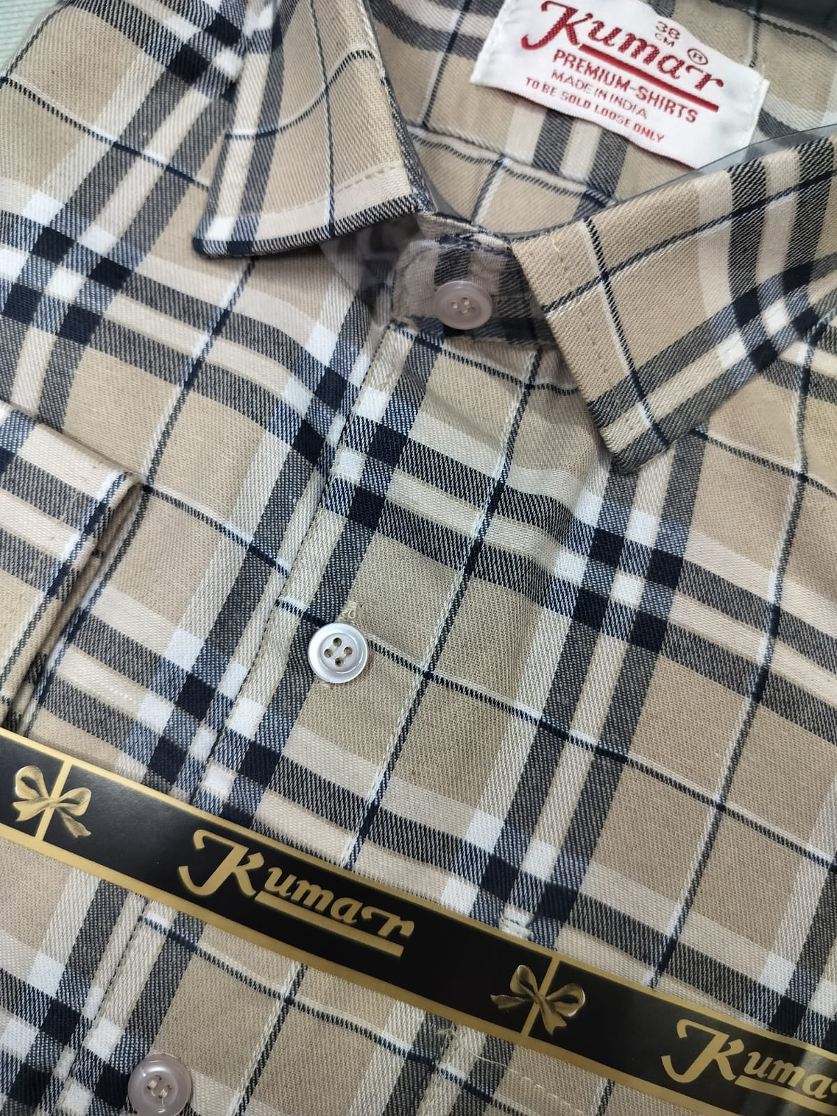 Men’s Beige & Black Full Sleeve Checked Shirt with Chest Pocket