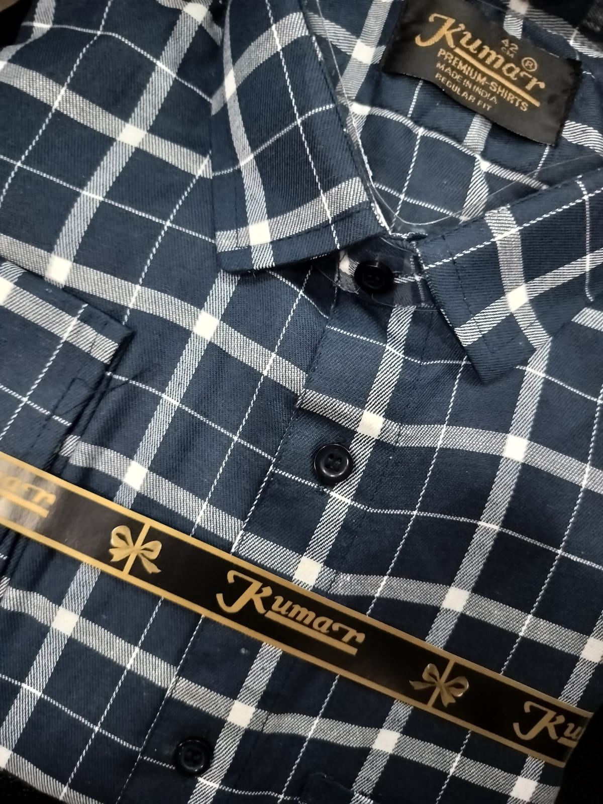 Men’s Navy & White Checked Full Sleeve Shirt