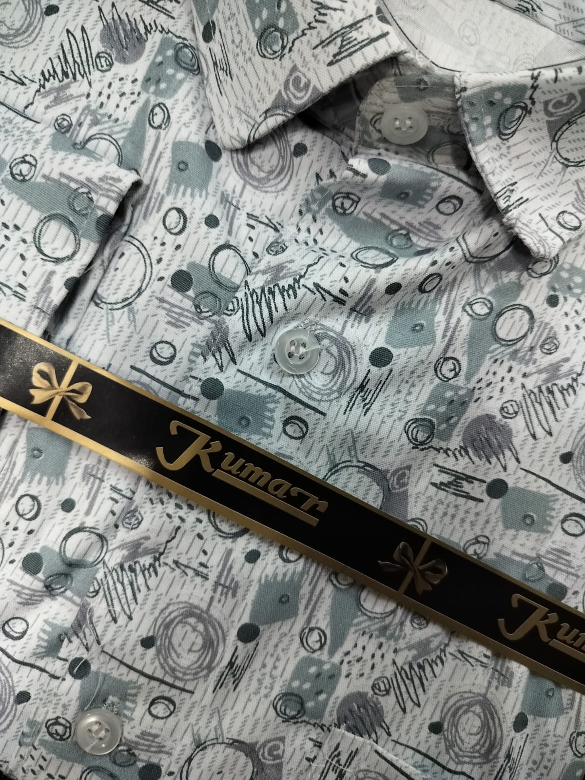 Men’s White & Grey Full Sleeve Printed Casual Shirt with Chest Pocket