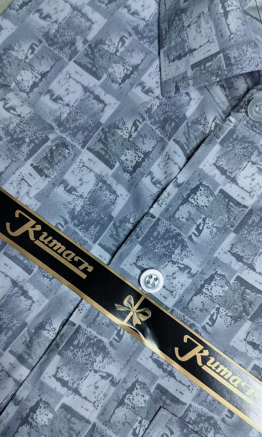 Men’s White & Ash Full Sleeve Printed Casual Shirt with Chest Pocket