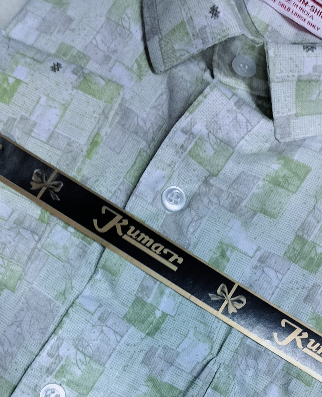 Men’s White & Light Green Full Sleeve Printed Casual Shirt with Chest Pocket