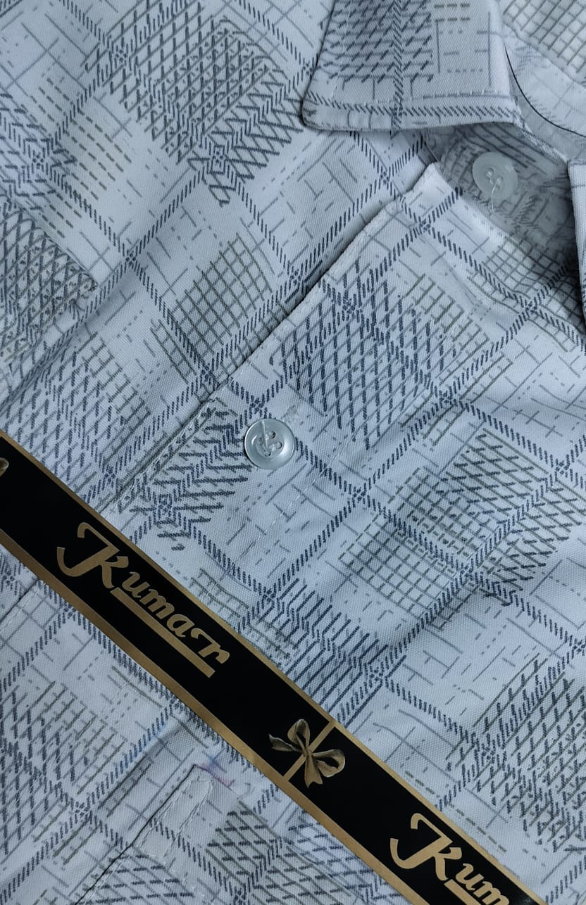 Men’s White & Blue Full Sleeve Printed Casual Shirt with Chest Pocket