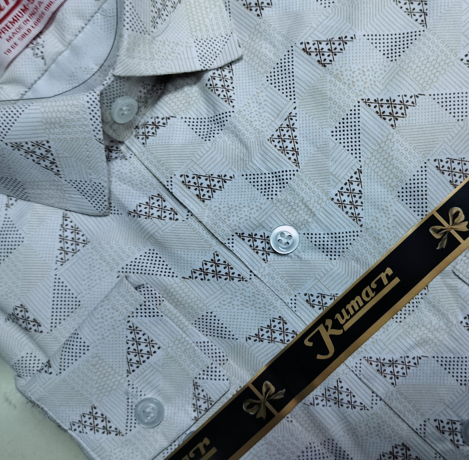 Men’s White & Brown Full Sleeve Printed Casual Shirt with Chest Pocket