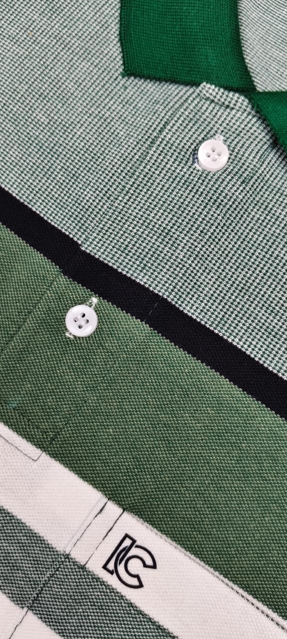 Men’s Green & White Striped Polo T-Shirt – Half Sleeve Cotton Casual Wear