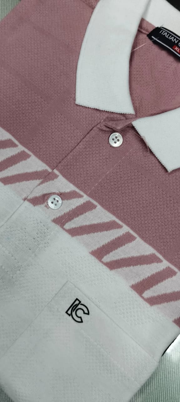 Men’s Pink & White Striped Polo T-Shirt – Half Sleeve Cotton Casual Wear