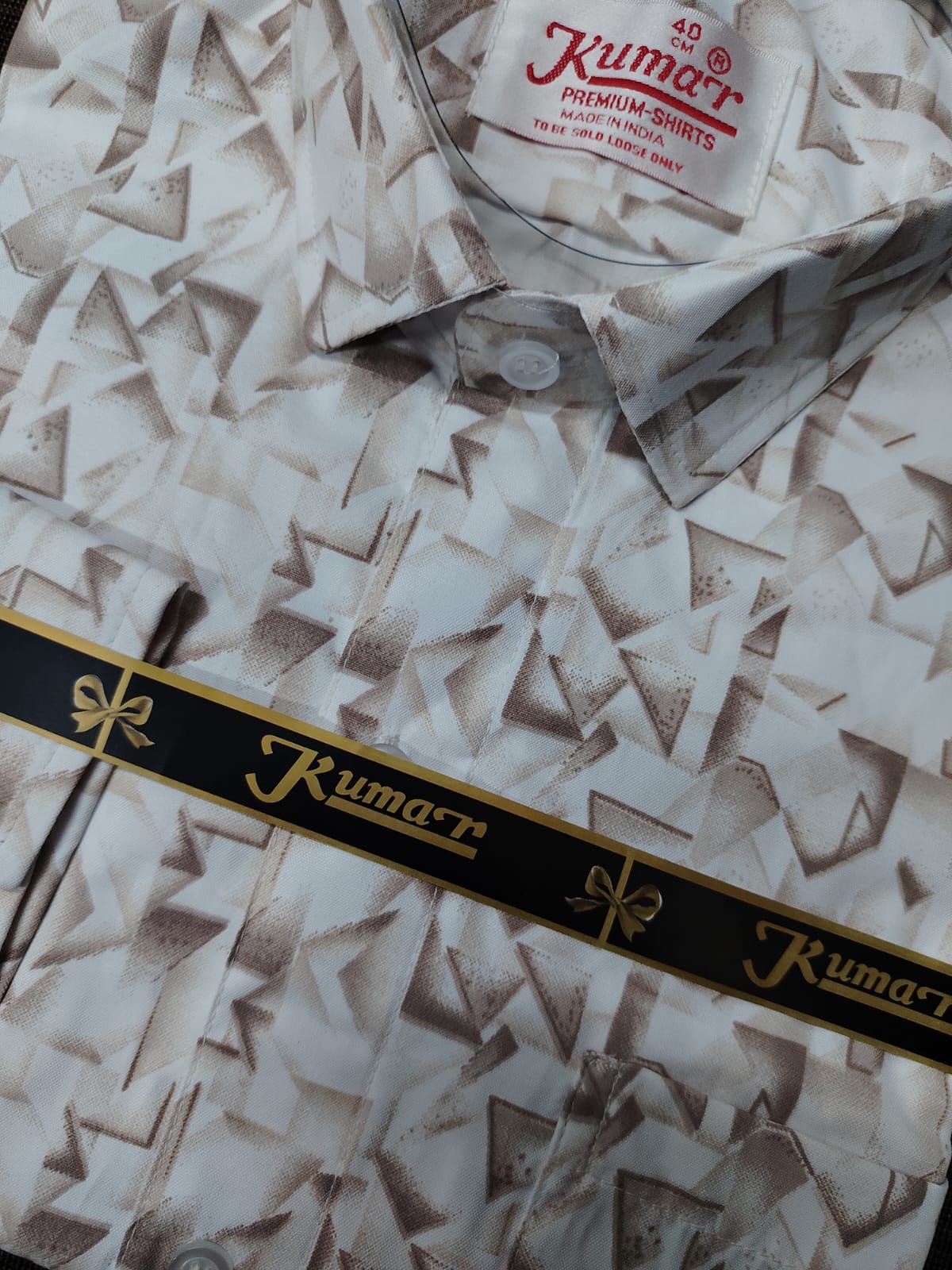 Men’s White & Brown Premium Full Sleeve Printed Shirt
