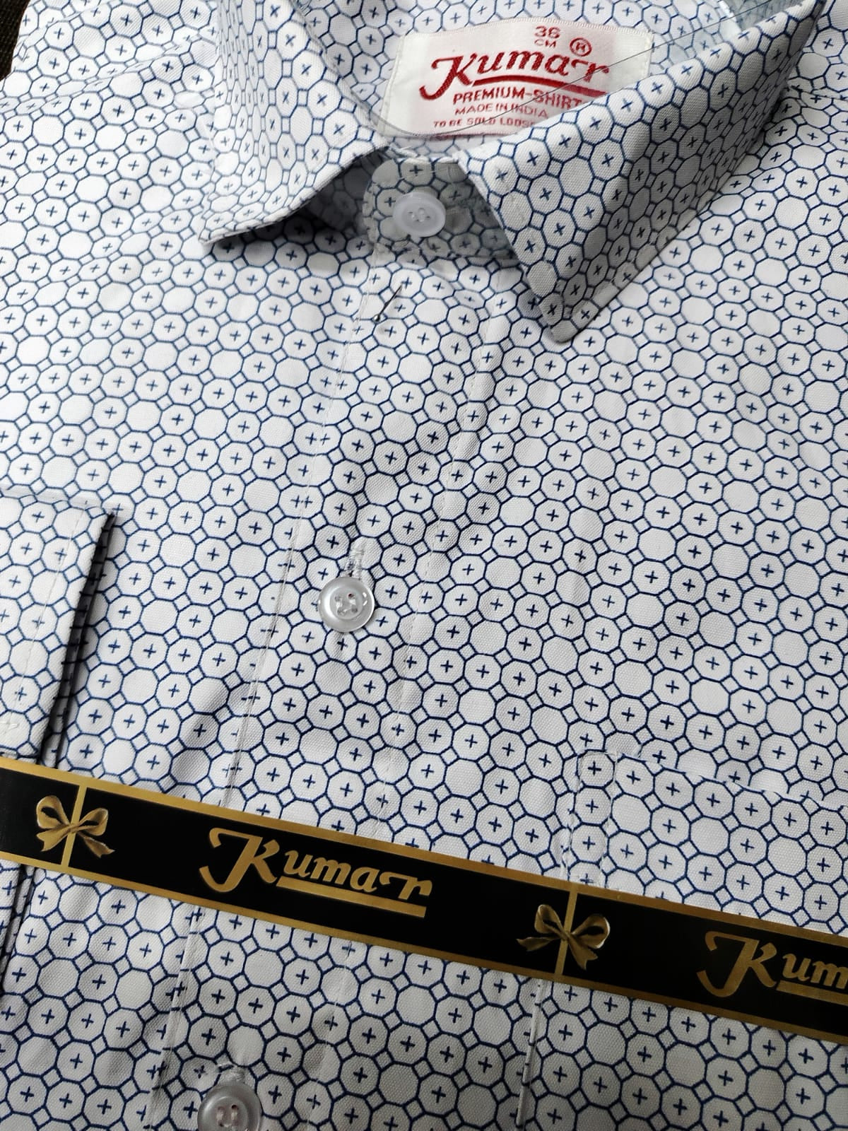 Men’s White & Blue Premium Full Sleeve Printed Shirt