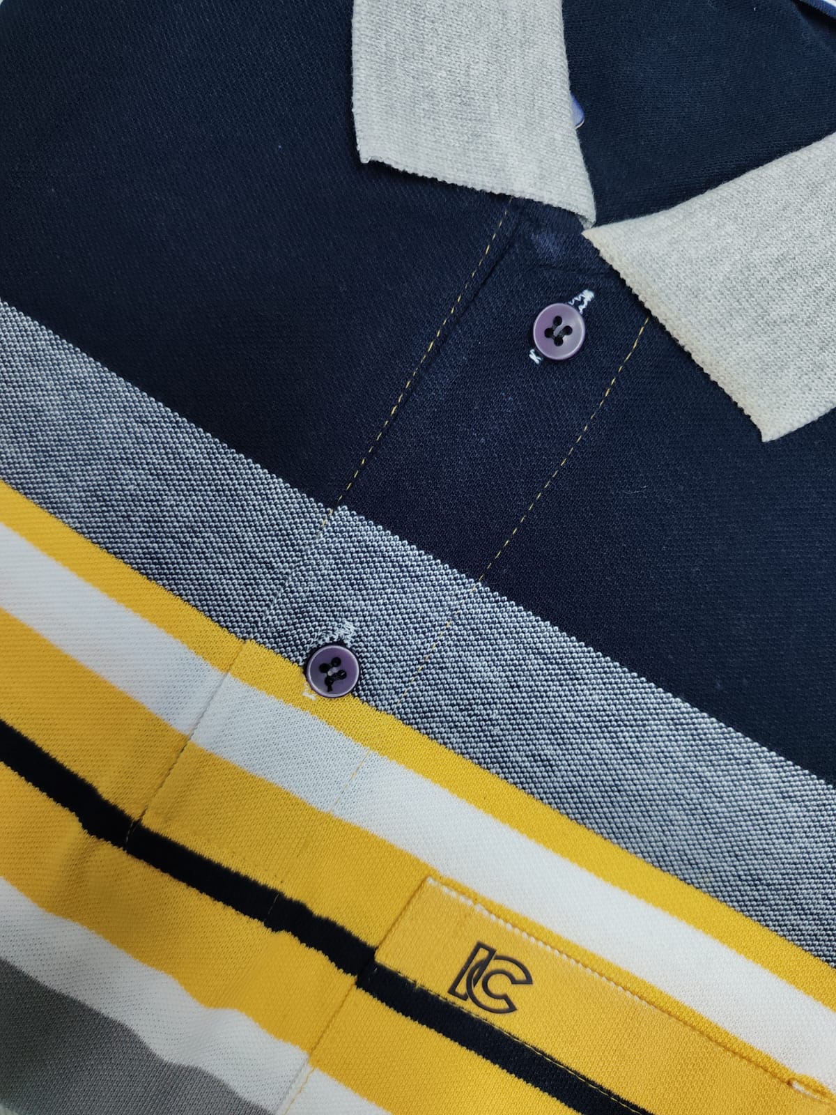 Men’s Yellow & Black Striped Polo T-Shirt – Half Sleeve Cotton Casual Wear
