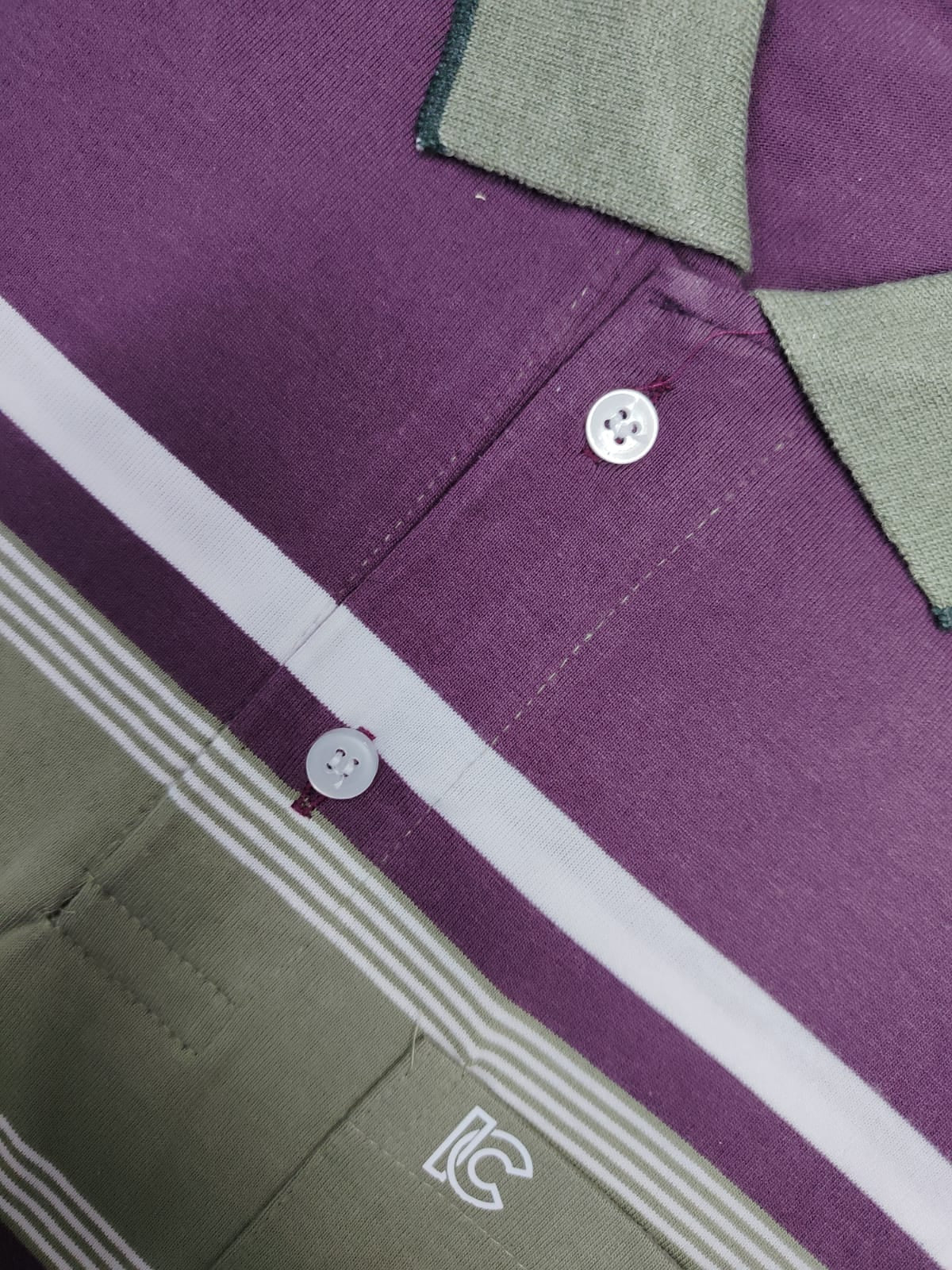 Men’s Purple & Light Green Striped Polo T-Shirt – Half Sleeve Cotton Casual Wear