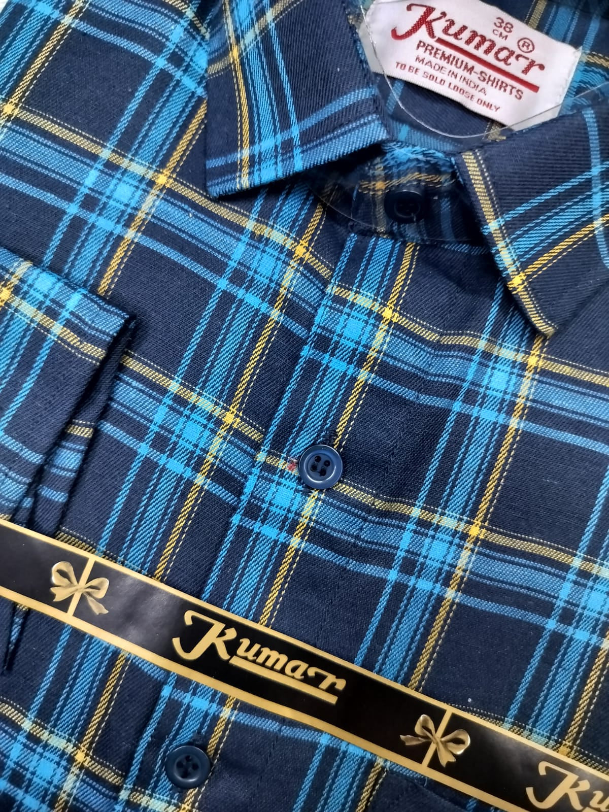 Men’s Blue Full Sleeve Checked Shirt with Chest Pocket