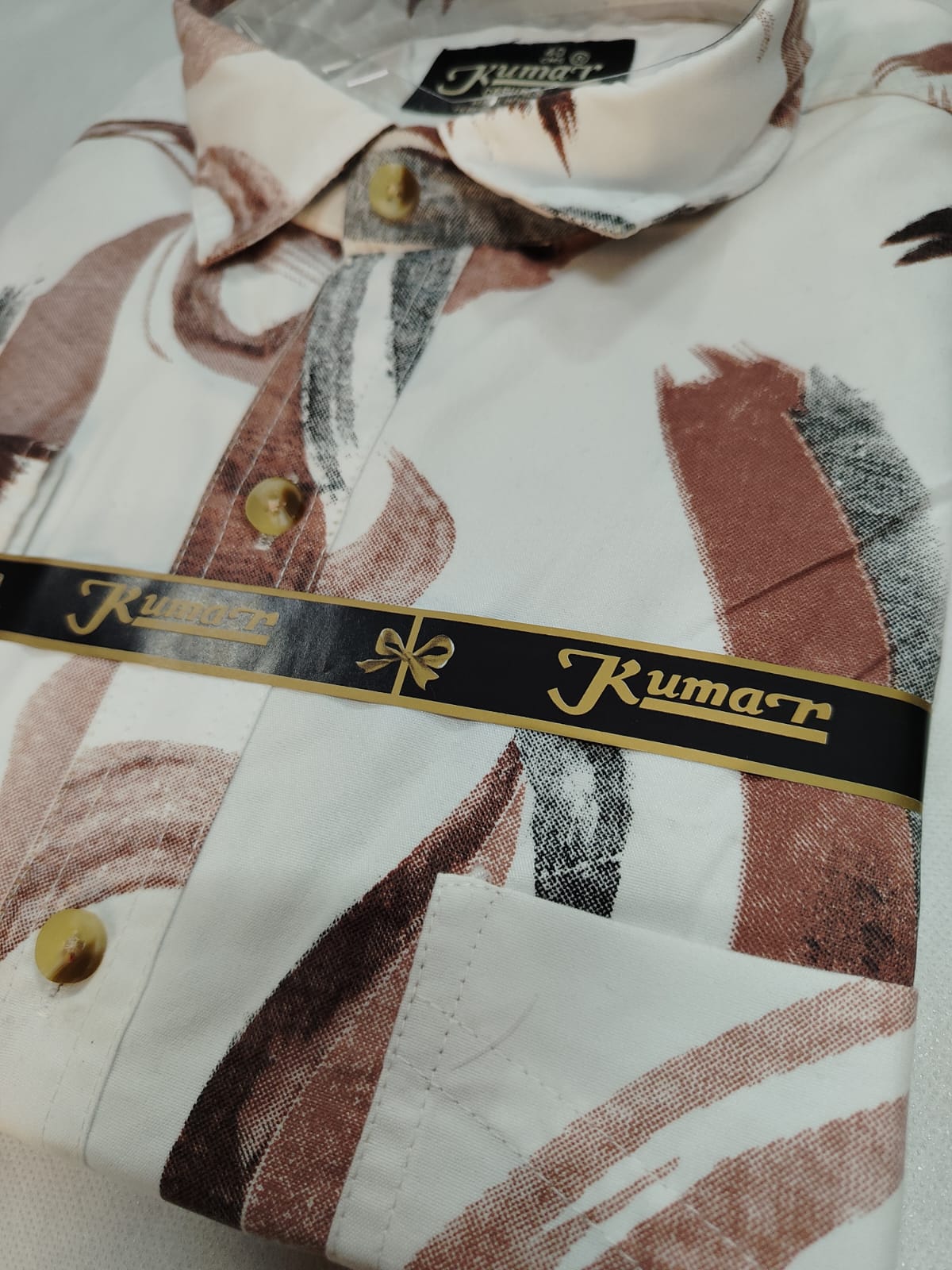 Kumar Casual Printed White & Light Brown Shirt for Men