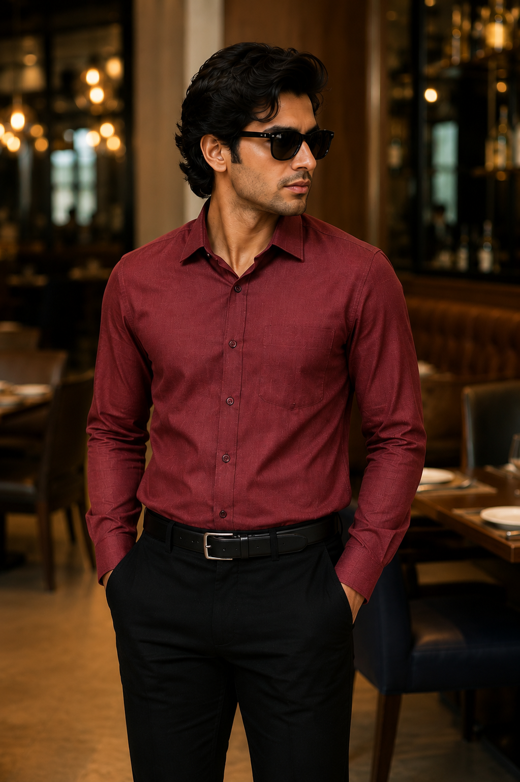 Men's Maroon Solid Full Sleeve Cotton Shirt