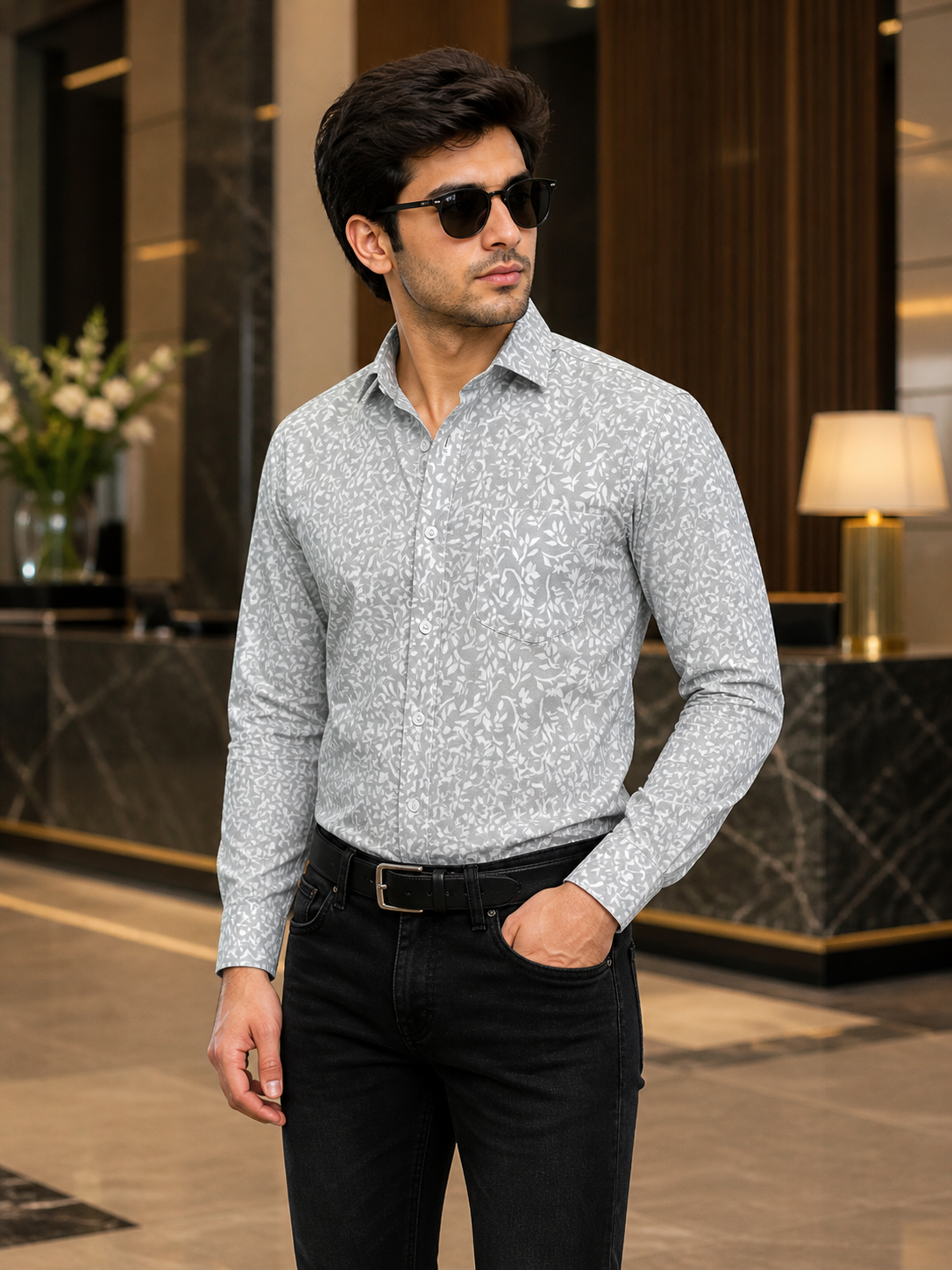 Men’s Dark Green Premium Full Sleeve Printed Shirt