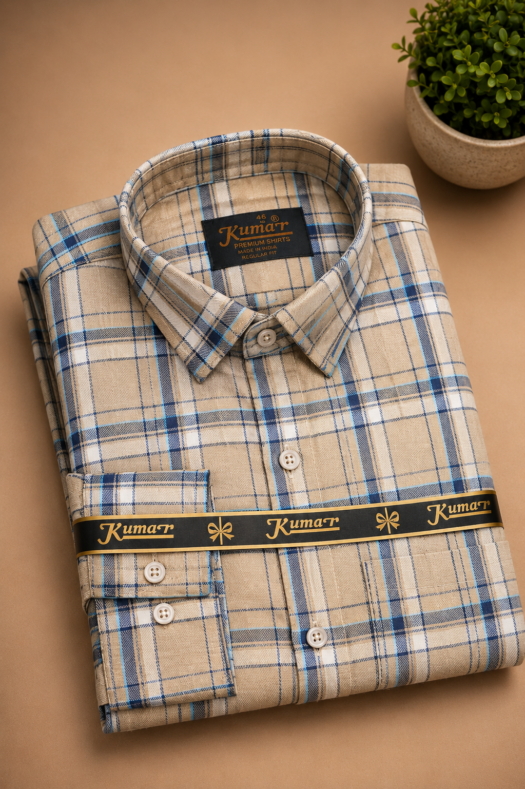 Men's Cream Checked Cotton Casual Shirt