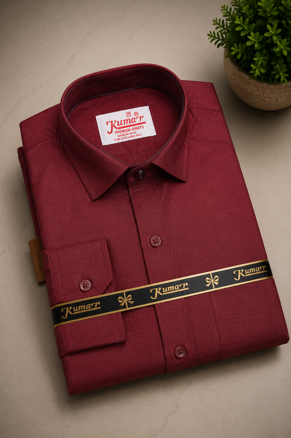 Men's Maroon Solid Full Sleeve Cotton Shirt