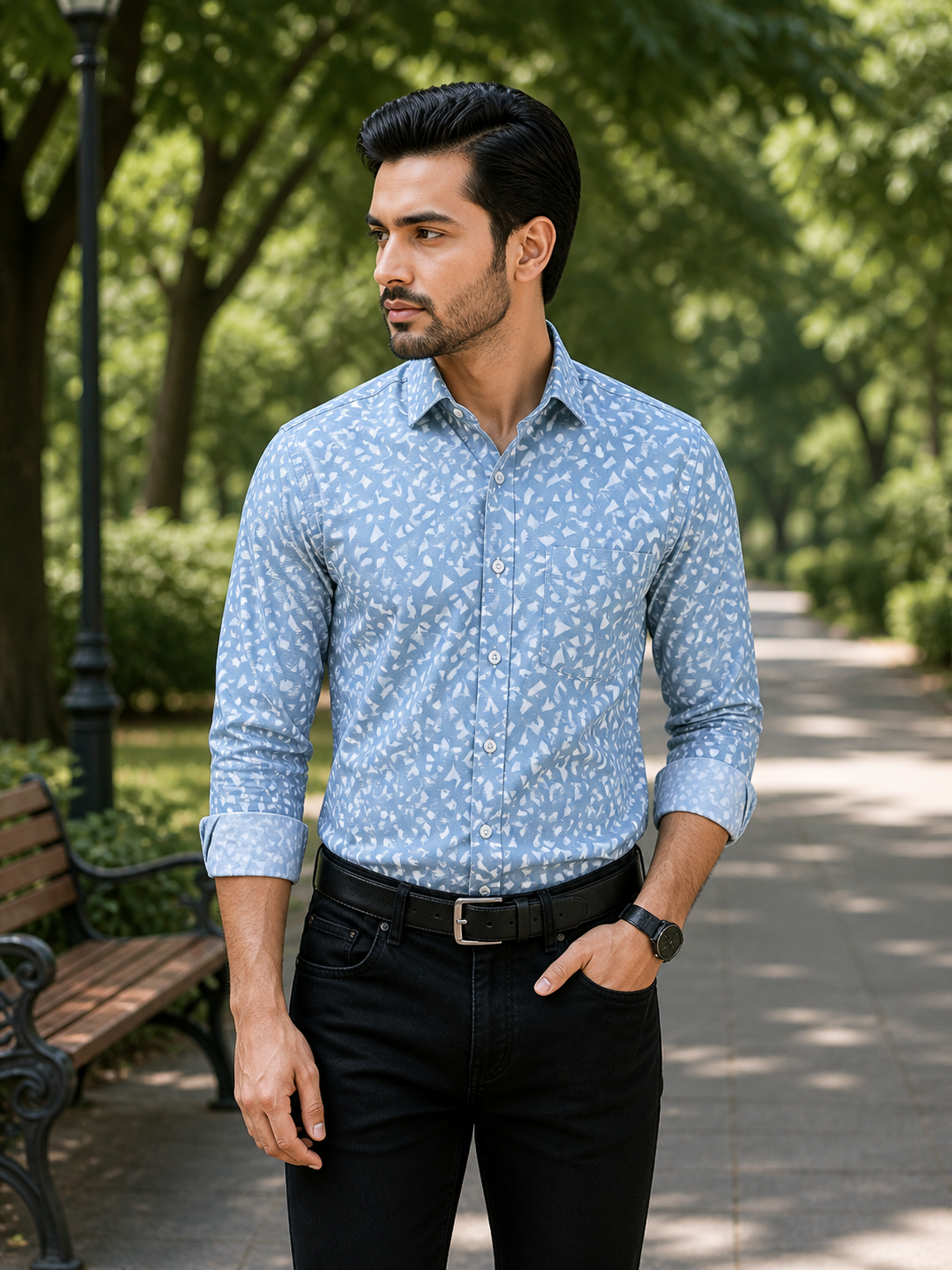 Men’s Blue Premium Full Sleeve Printed Shirt