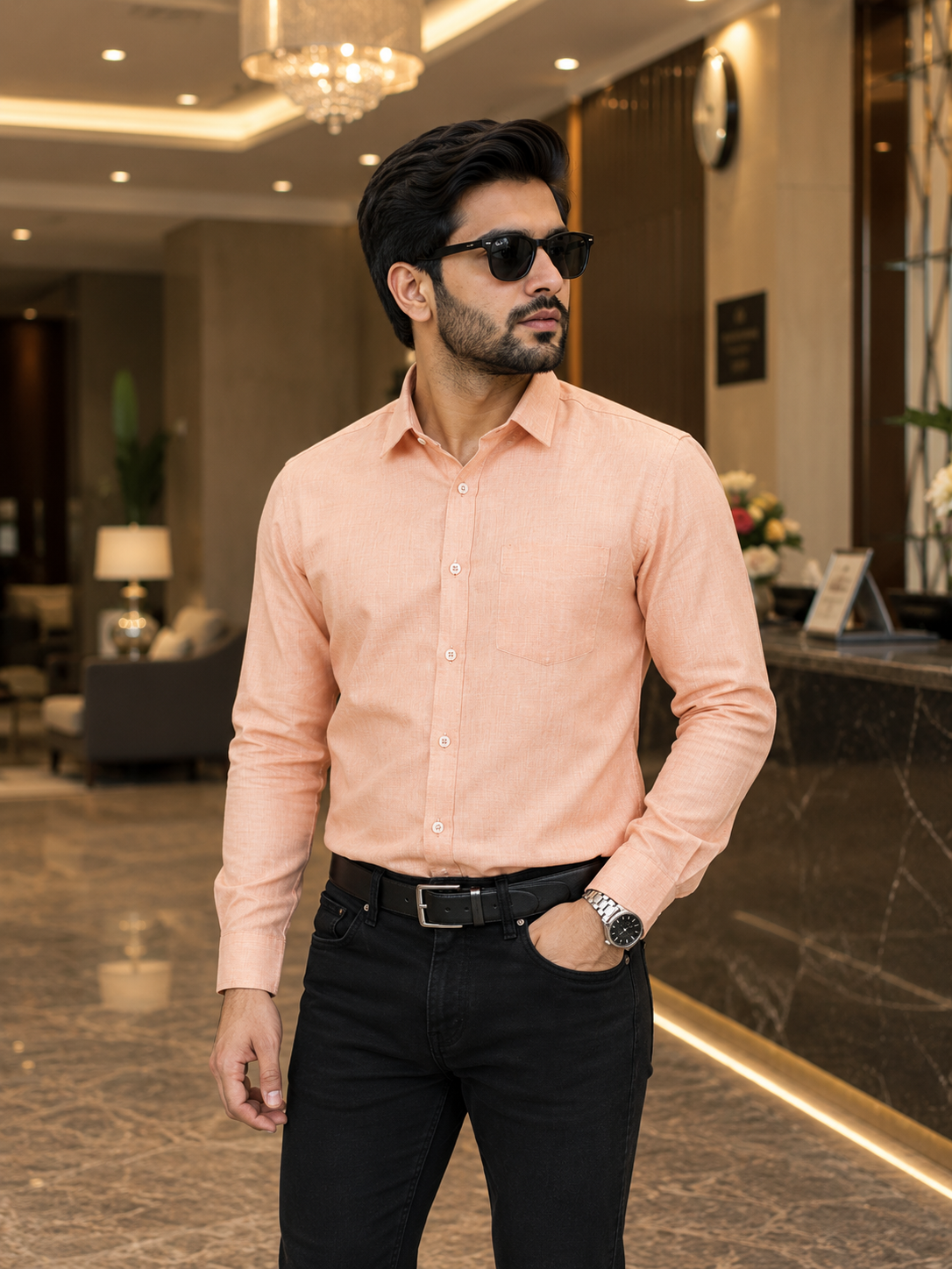 Men’s Elegant Orange Full Sleeve Shirt