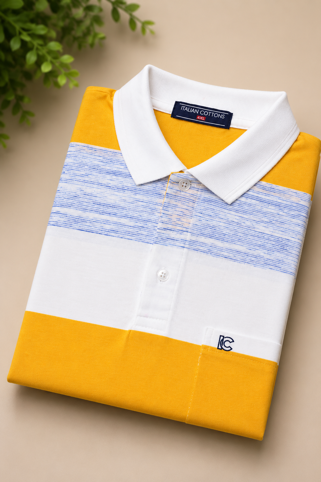 Men's Yellow & White Striped Polo T-Shirt with Chest Pocket