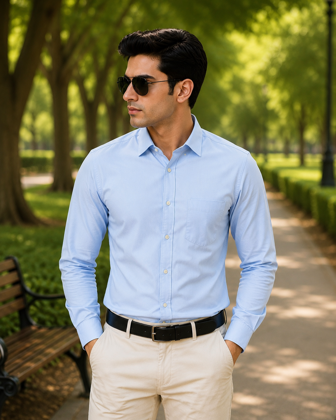 Premium Satin Finish Full Sleeve Blue Shirt for Men