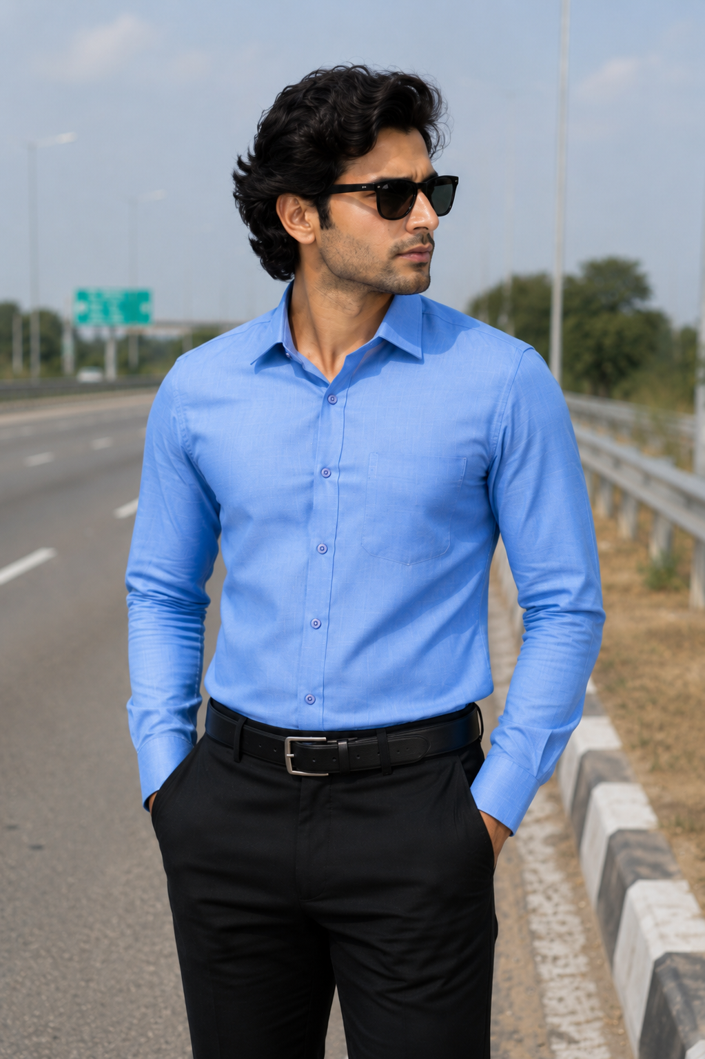 Men's Blue Solid Full Sleeve Cotton Shirt
