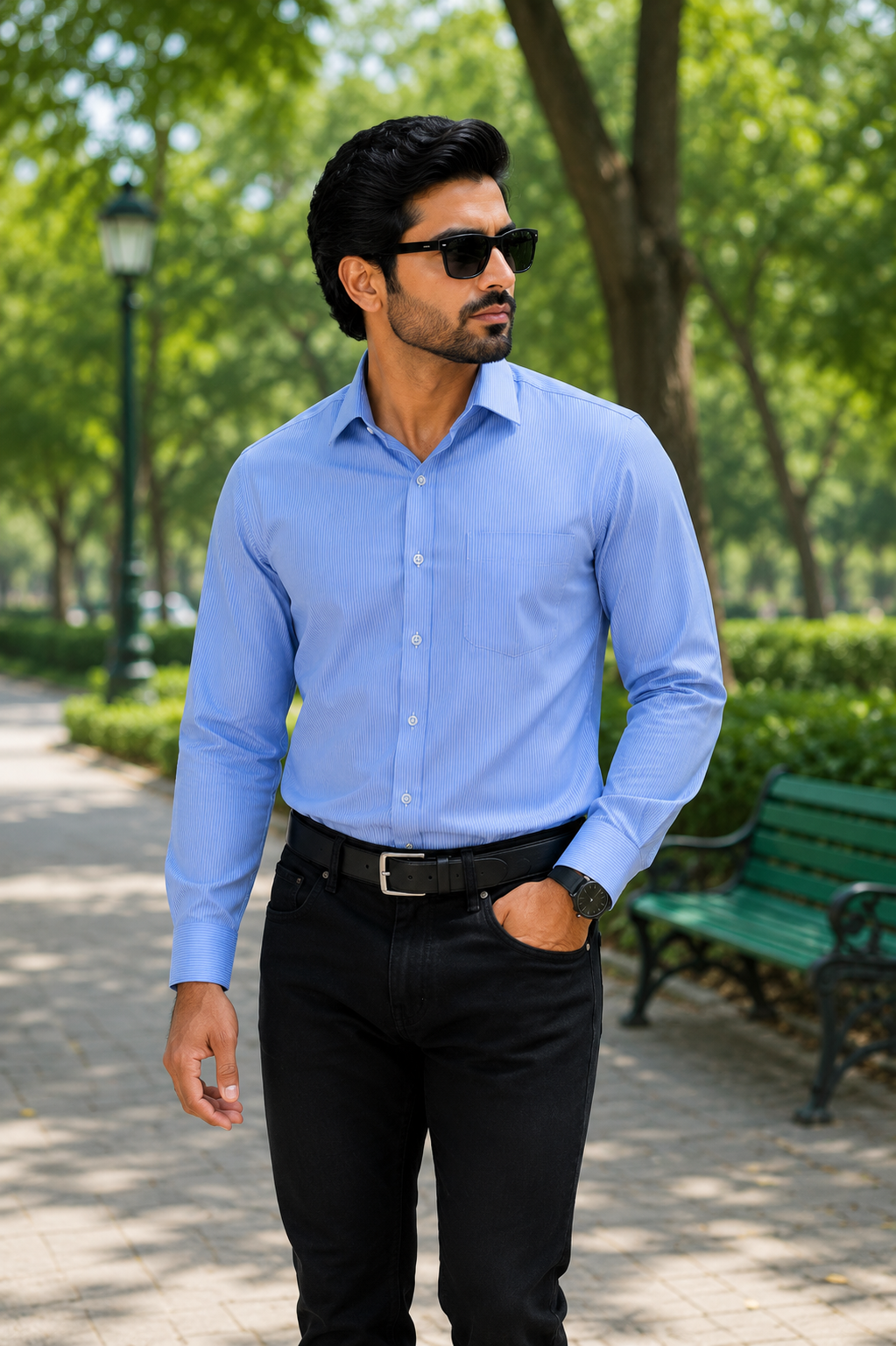 Men’s Blue Striped Full Sleeve Cotton Shirt