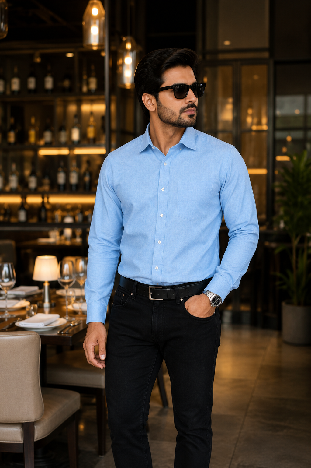Men’s Elegant Sky Blue Full Sleeve Shirt