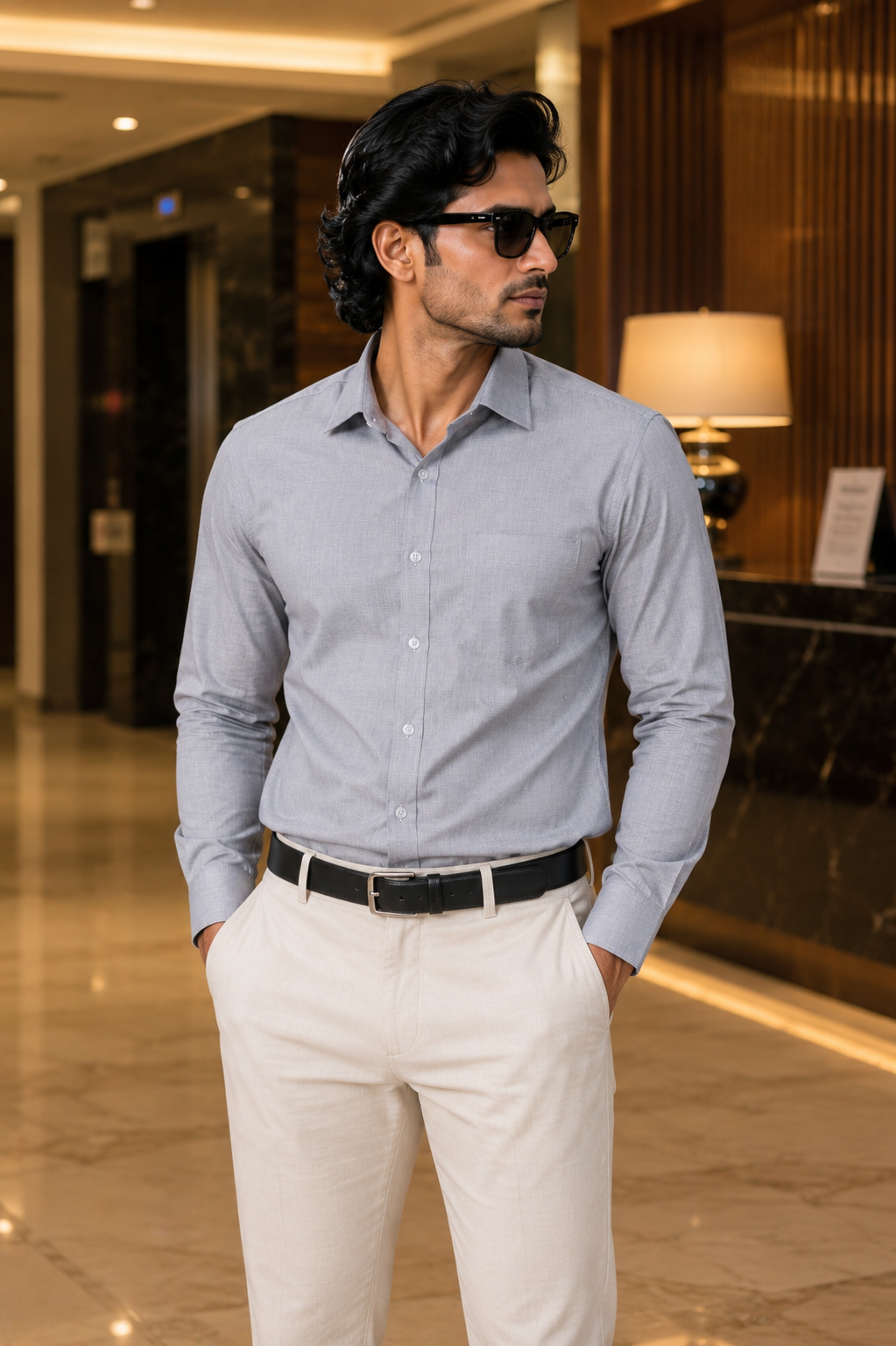 Men's Ash Solid Full Sleeve Cotton Shirt