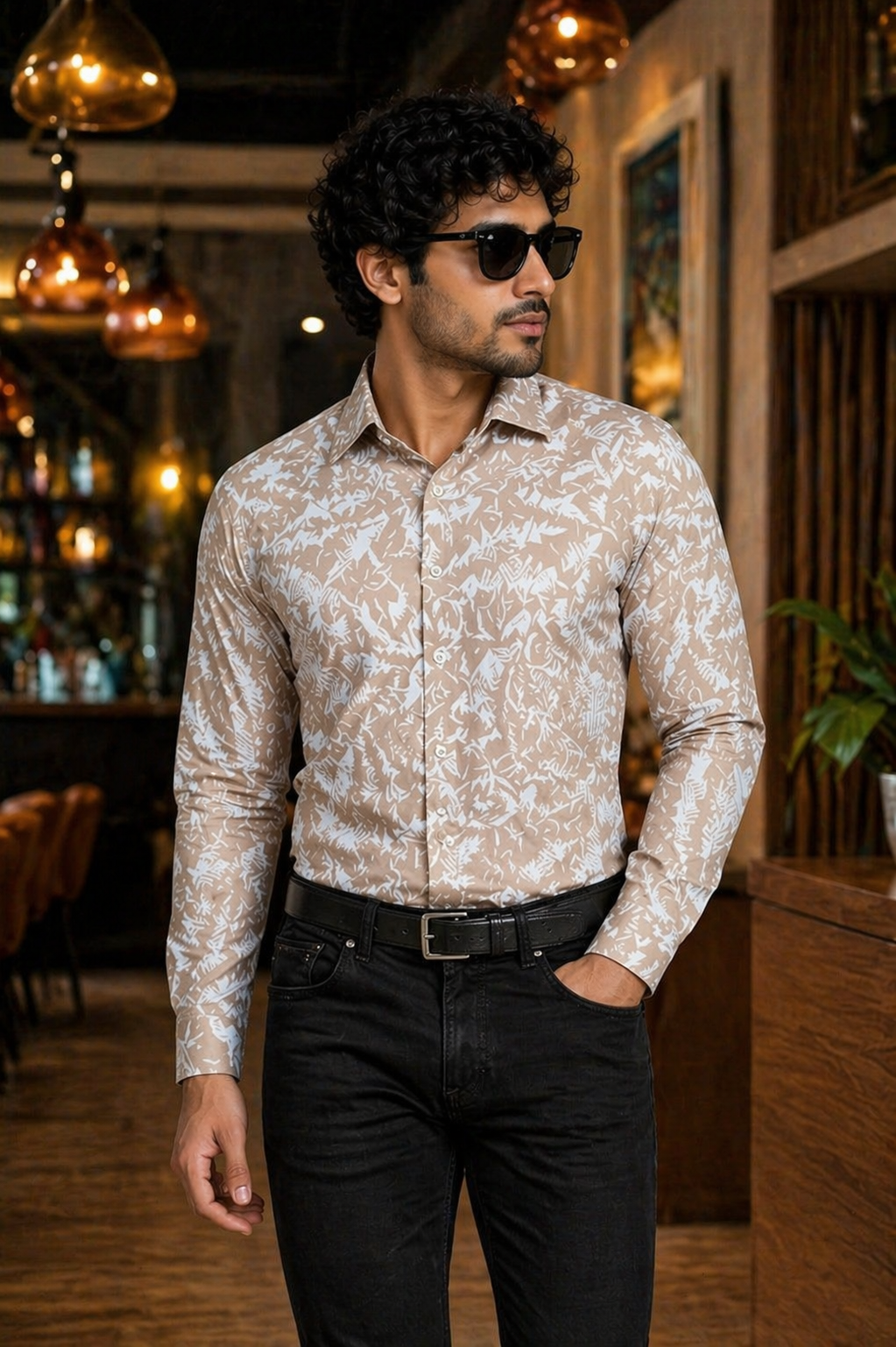 Men’s Premium Coffee Full Sleeve Printed Shirt