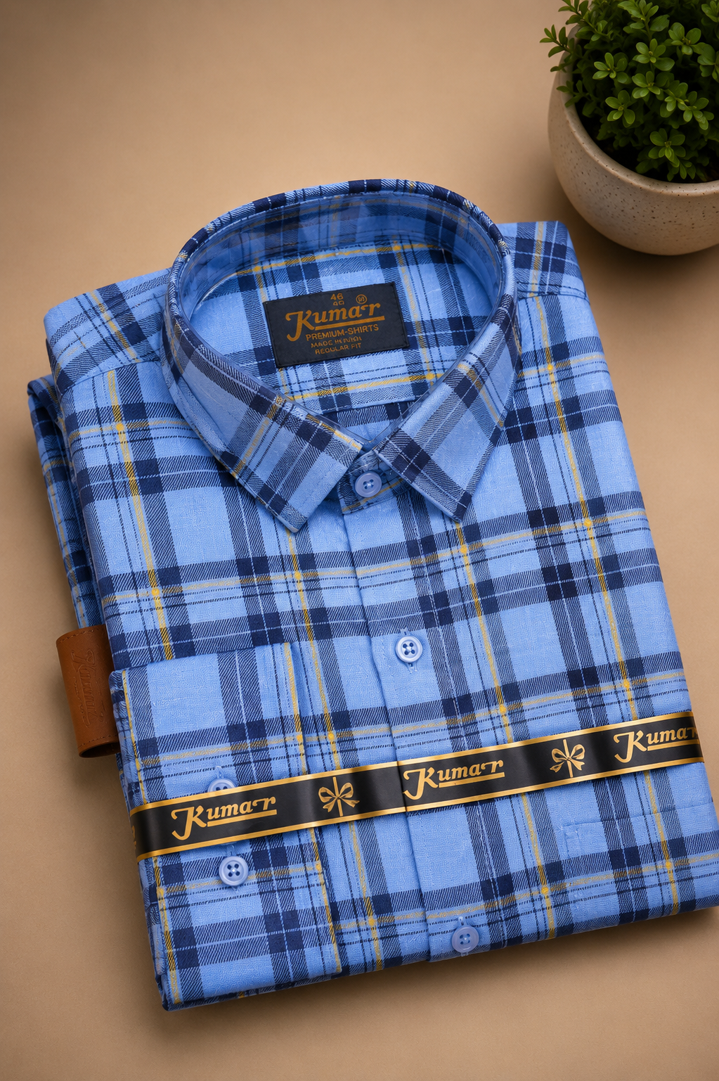 Men's Royal Blue Checked Cotton Casual Shirt