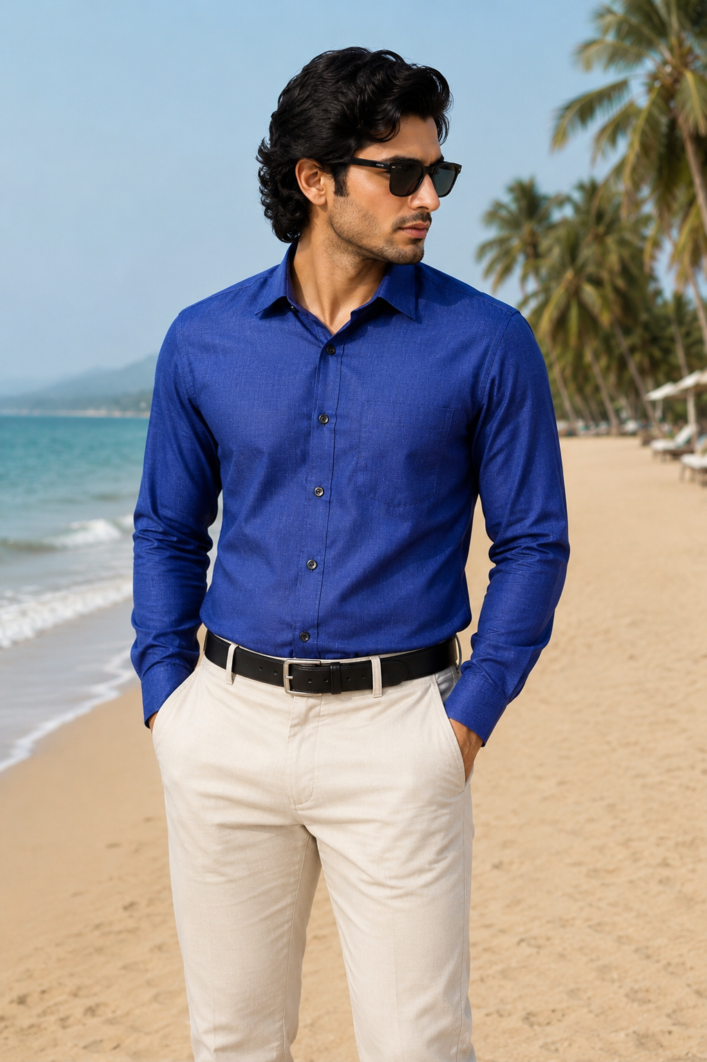 Men's Blue Solid Full Sleeve Cotton Shirt