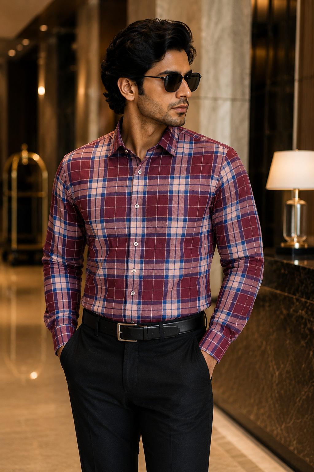Men's Maroon Checked Full Sleeve Casual Cotton Shirt