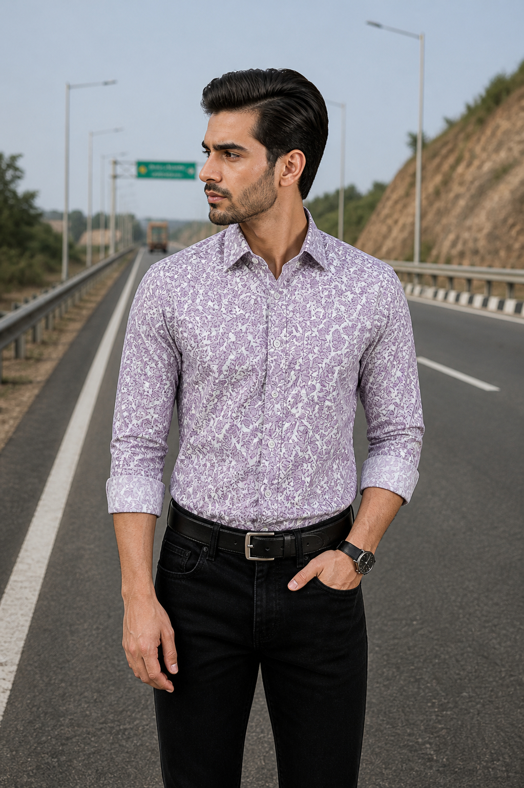 Men’s Purple Premium Full Sleeve Printed Shirt