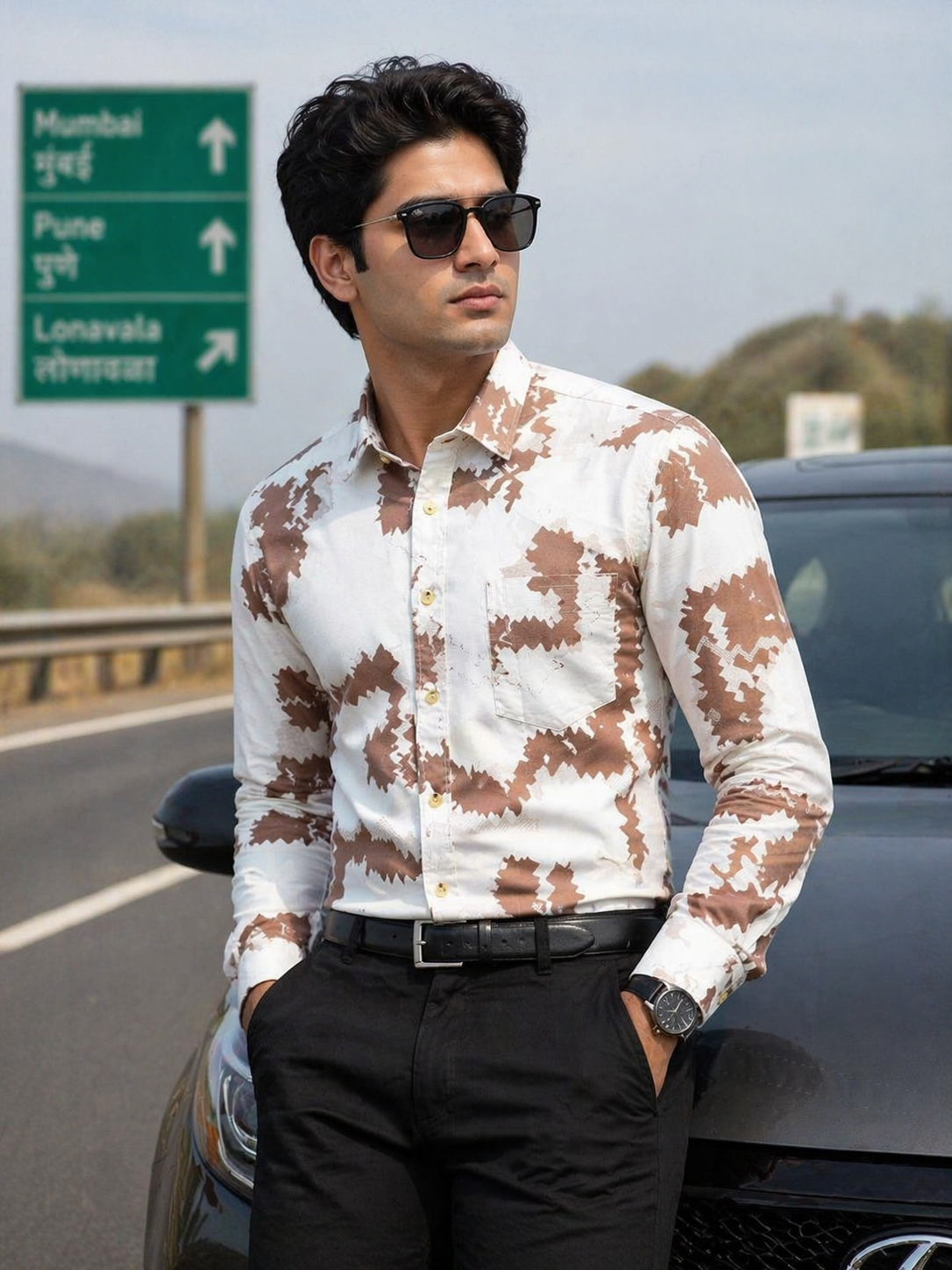 Men’s Premium Light Brown Full Sleeve Printed Shirt