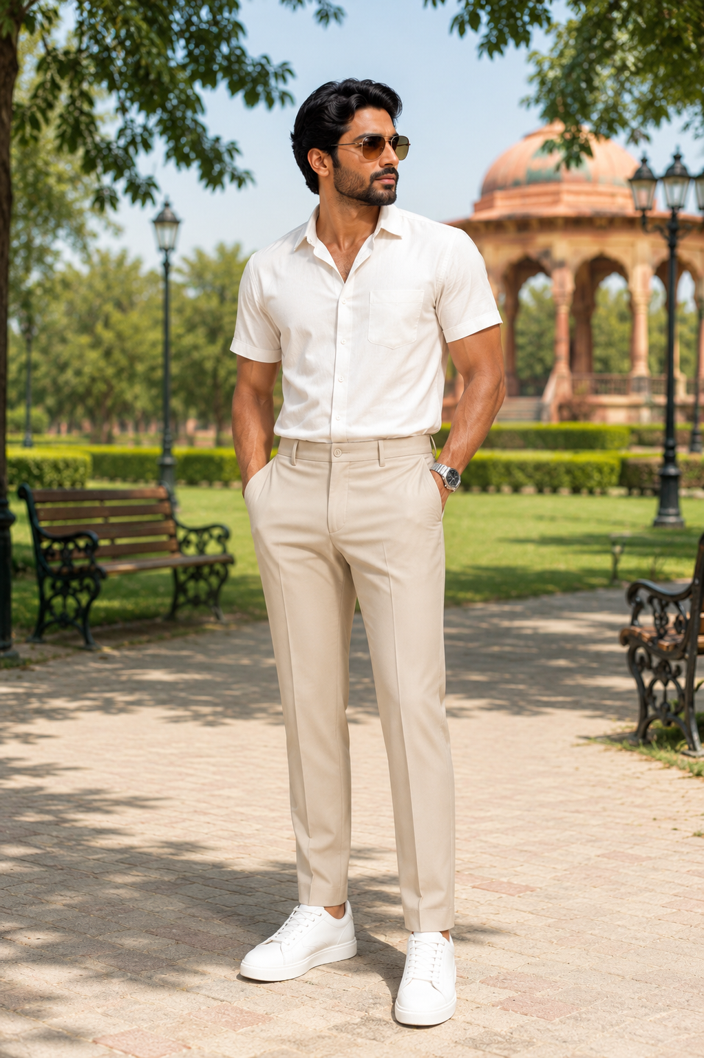 Men's Khaki Regular Fit Comfortable Casual Trouser
